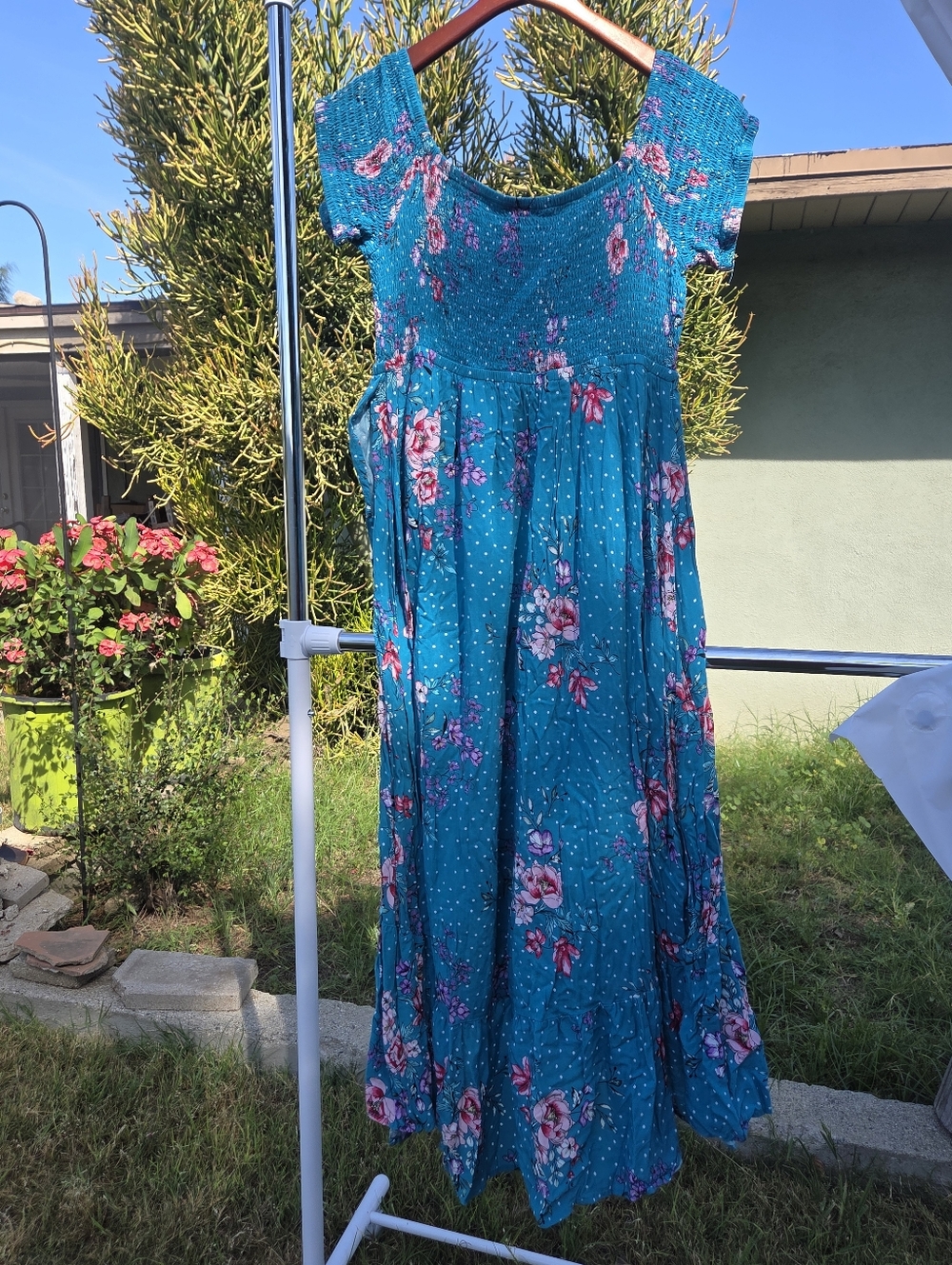 torrid Teal Floral Smocked Dress - Picture 2 of 10